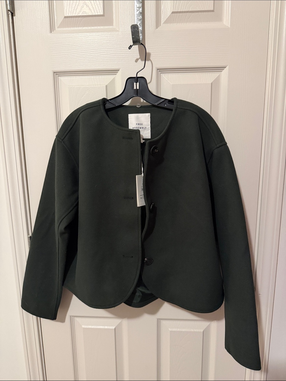FREE ASSEMBLY Dark Green Round-Neck Button Blazer
